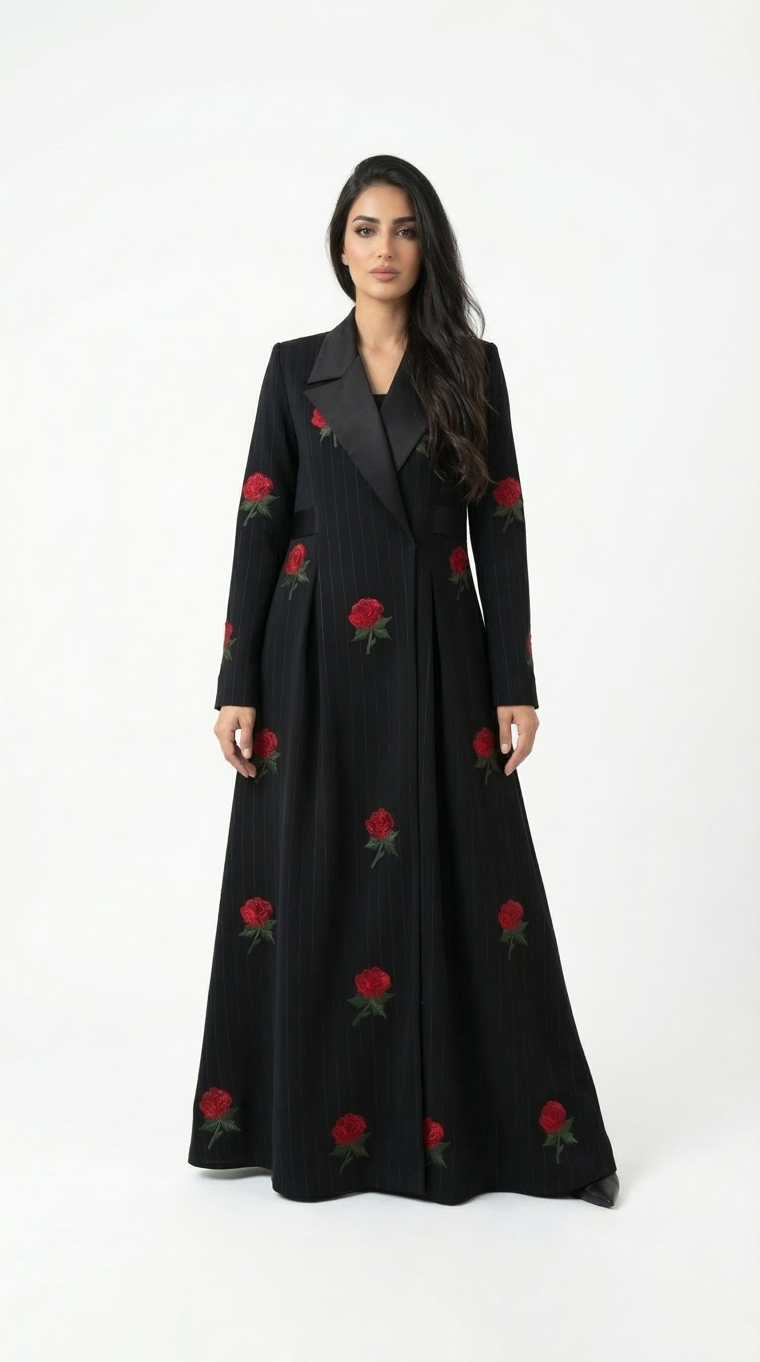 Rose Embroidered Pinstripe Abaya