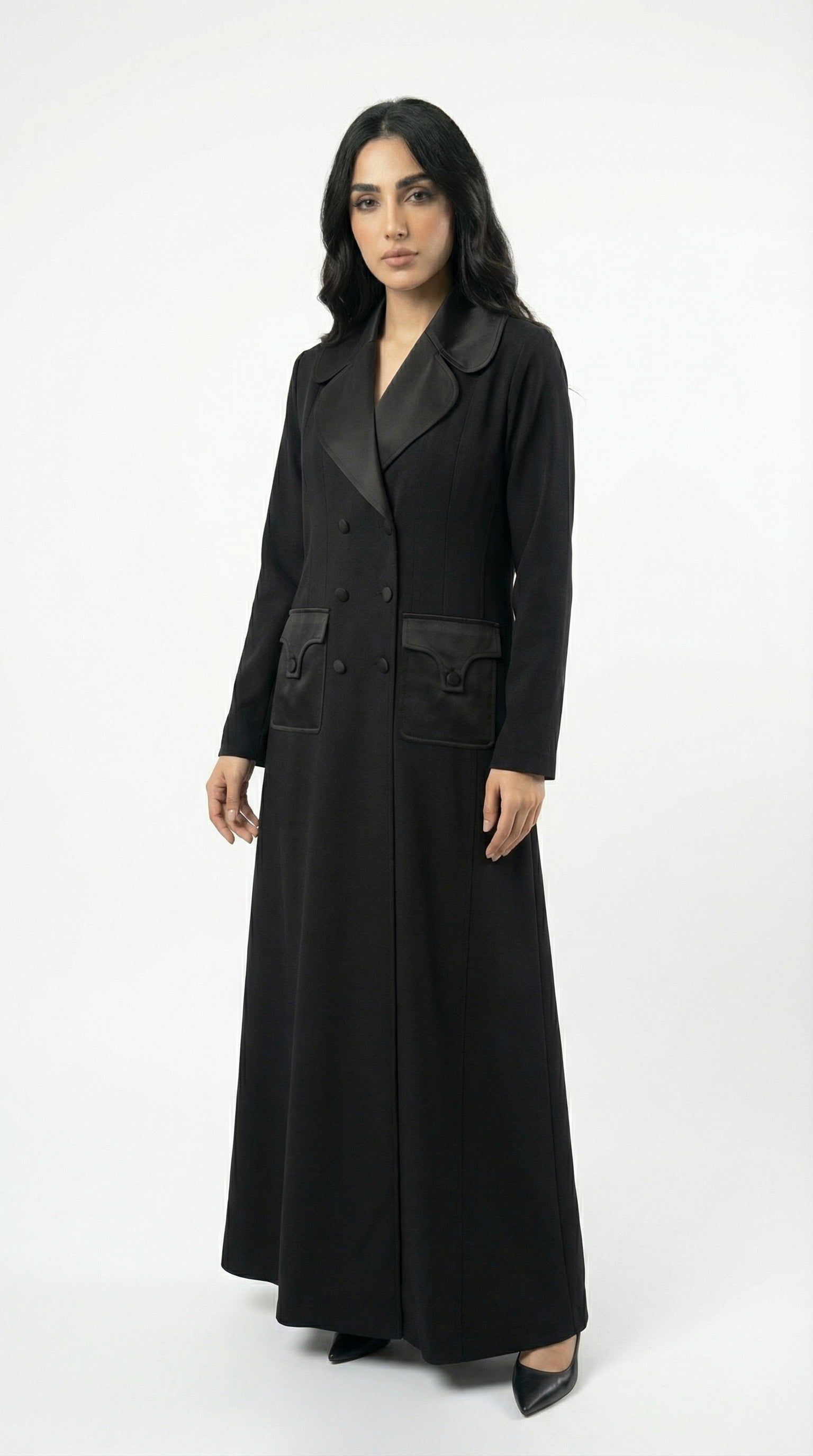 Double-Breasted Satin Lapel Abaya