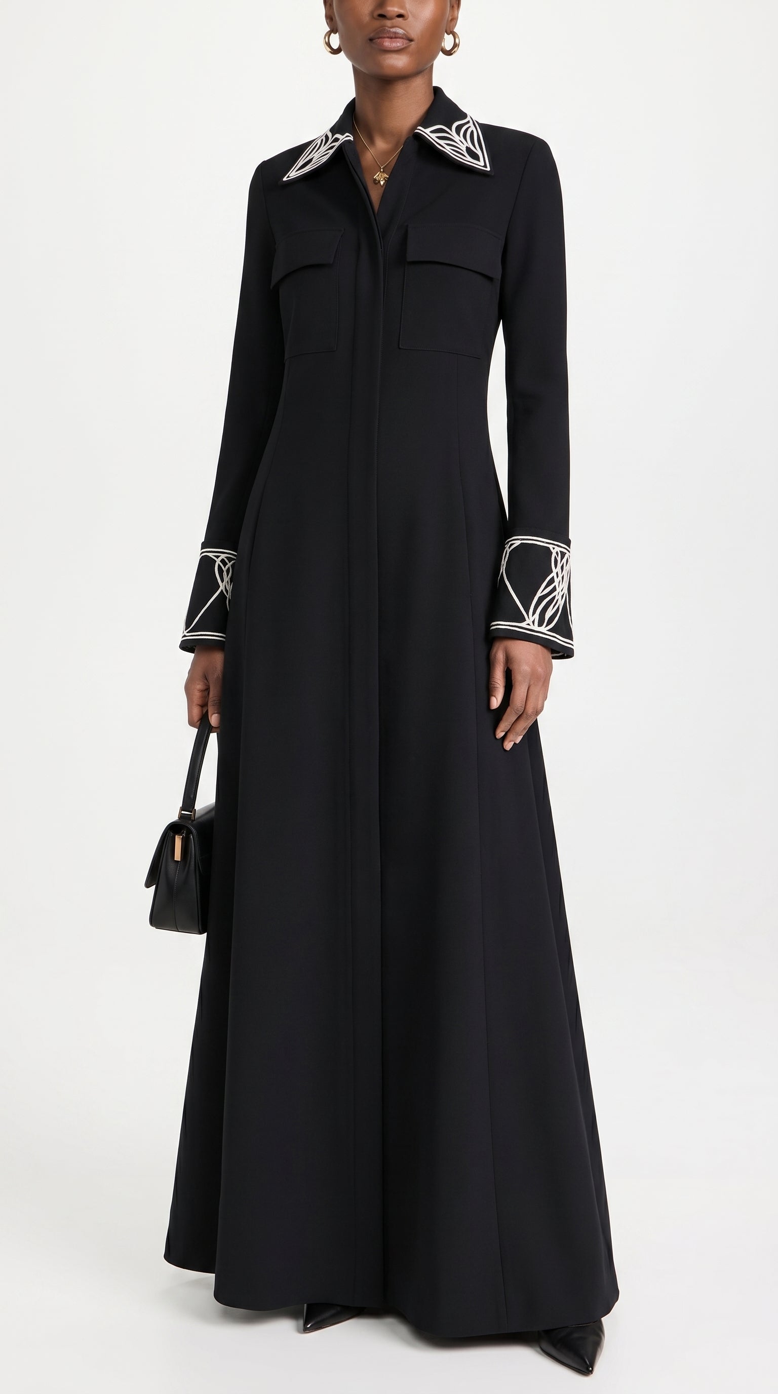 Embroidered Collar Shirt Abaya