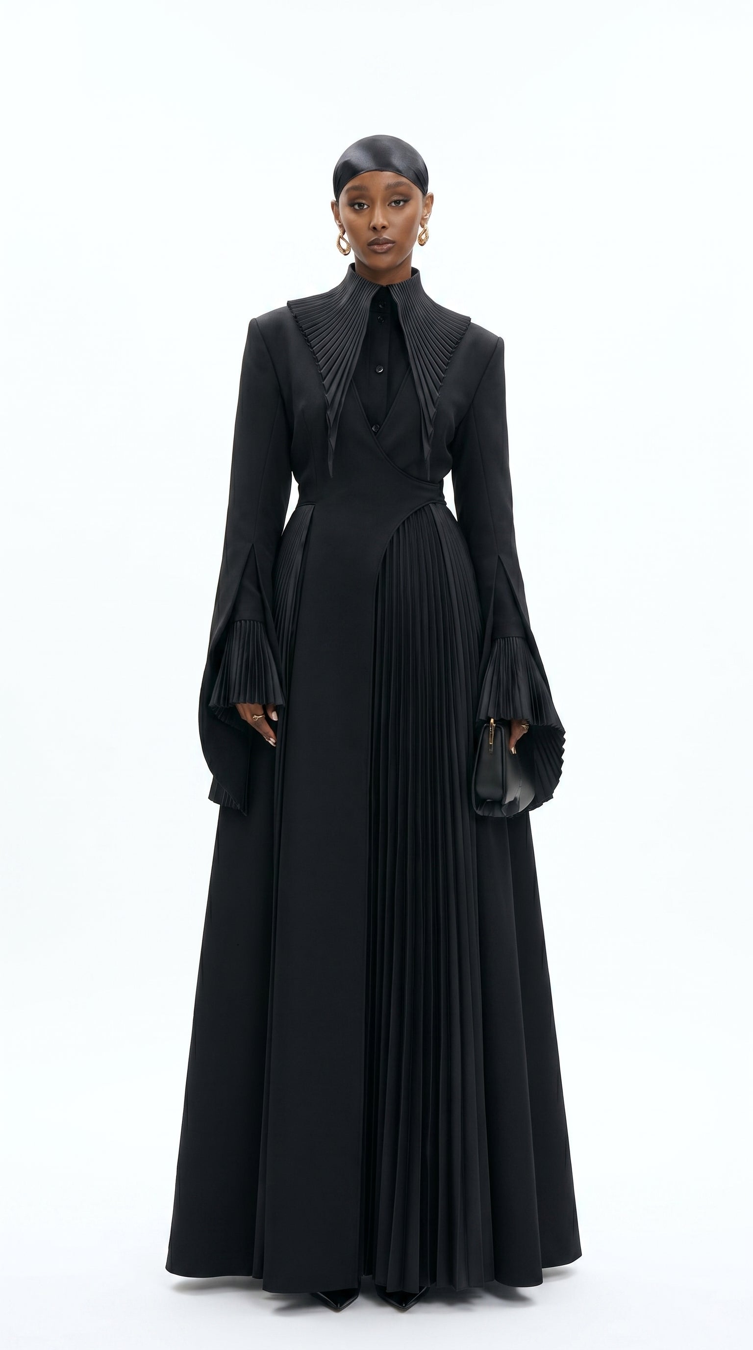 Pleated Fan Collar Abaya