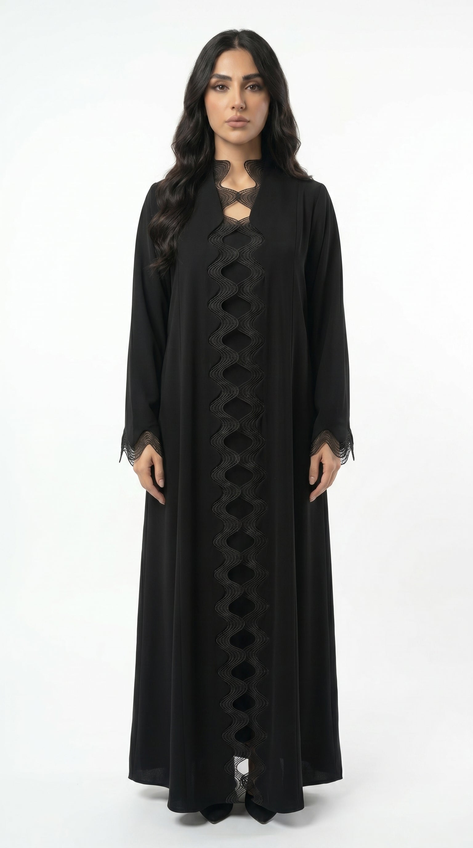 Soutache Placket Black Abaya