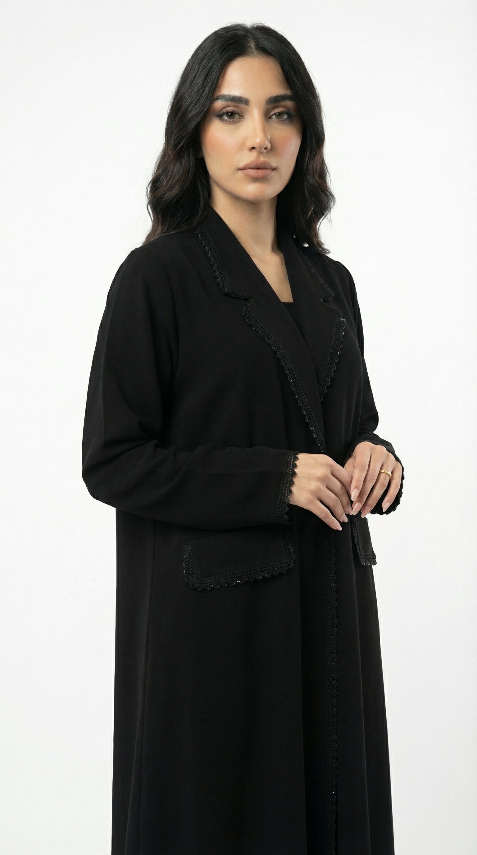 Beaded Lace Trim Blazer Abaya